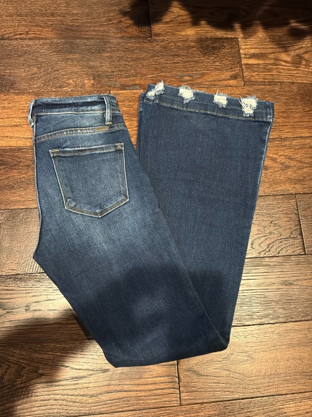 KanCan Dark Blue Flare Jeans with Distressed Hem